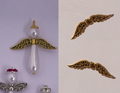 Angyalszárny, fűzhető Áttört 4cm/2db antik arany